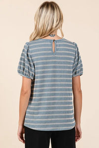Mittoshop Contrast Striped Short Puff Sleeve Knit Top - Brittney MADE