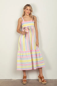 VERY J Striped Woven Smocked Midi Cami Dress - Brittney MADE