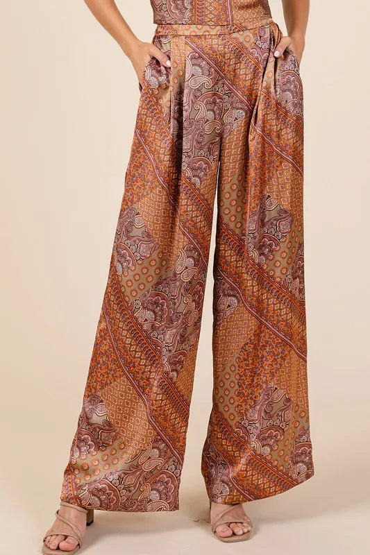 Mittoshop Paisley Patchwork Print Satin Wide Leg Pants - Brittney MADE