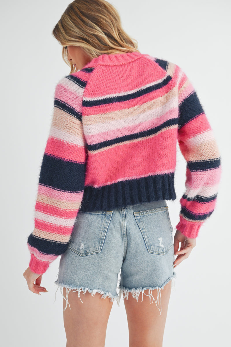 Aemi + Co Striped Ribbed Neckline Raglan Sleeve Sweater - Brittney MADE