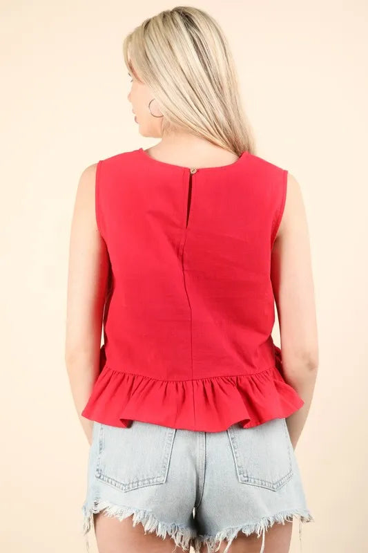 VERY J Side Tie Detail Ruffled Sleeveless Top - Brittney MADE
