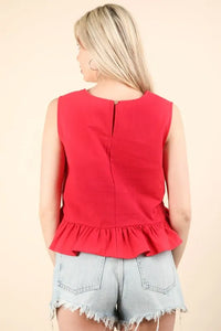 VERY J Side Tie Detail Ruffled Sleeveless Top - Brittney MADE