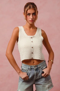 SO ME Chevron Pattern Buttoned Front Lightweight Tank Top - Brittney MADE