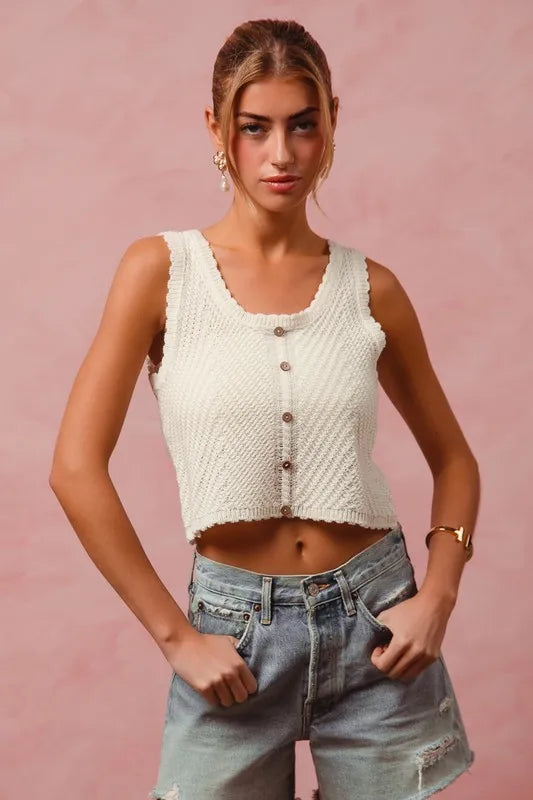 SO ME Chevron Pattern Buttoned Front Lightweight Tank Top - Brittney MADE