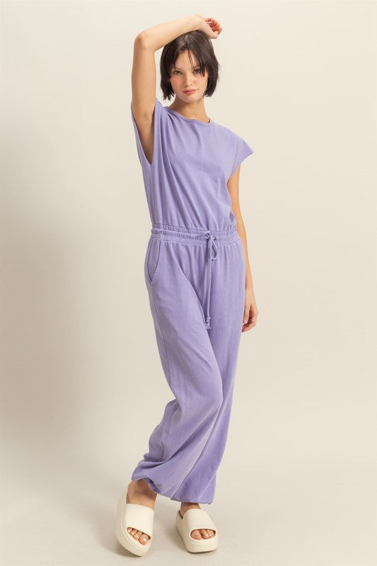 HYFVE Back Keyhole Round Neck Cap Sleeve Drawstring Jumpsuit - Brittney MADE