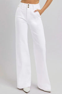 RISEN Full Size Tummy Control Double Button Wide Leg Jeans - Brittney MADE