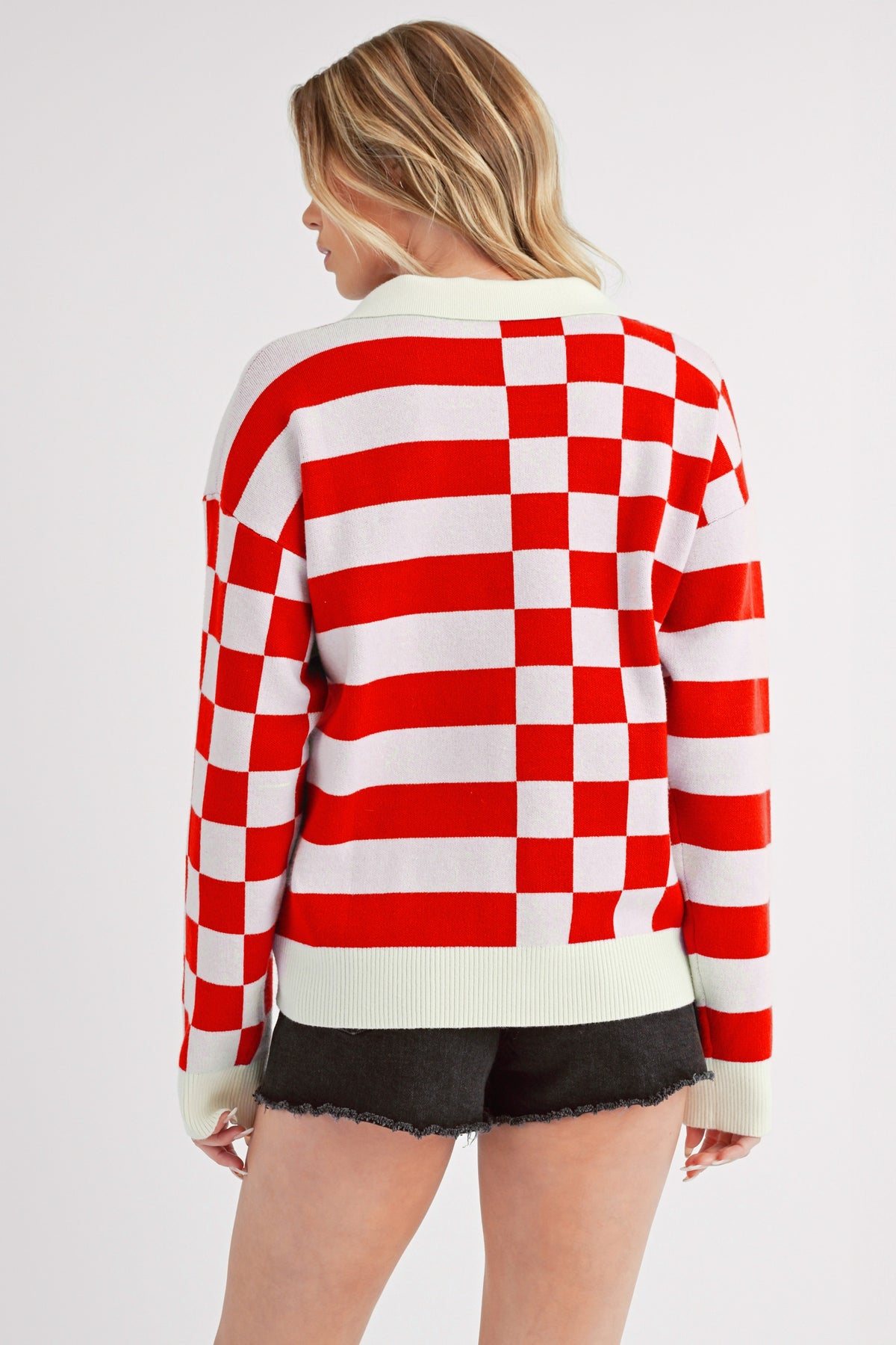 Aemi + Co Striped & Checkered Drop Shoulder Sweater - Brittney MADE