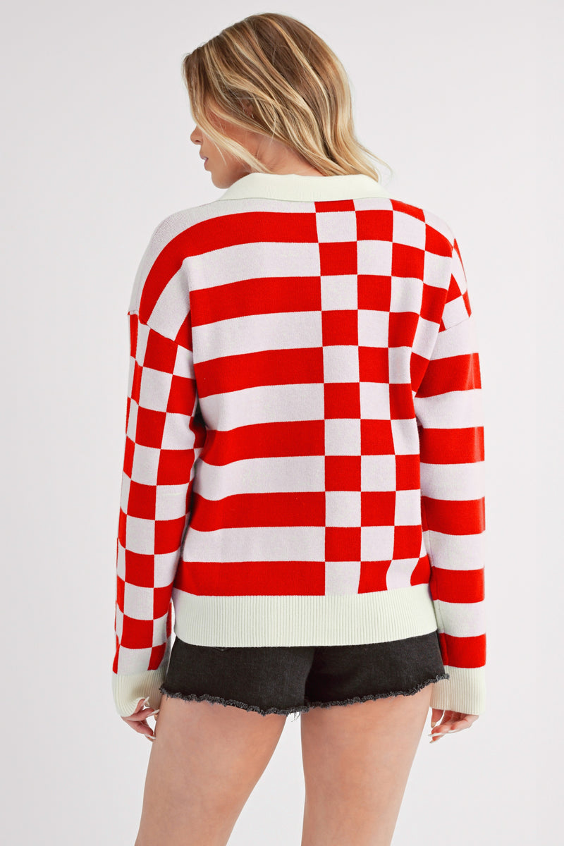 Aemi + Co Striped & Checkered Drop Shoulder Sweater - Brittney MADE
