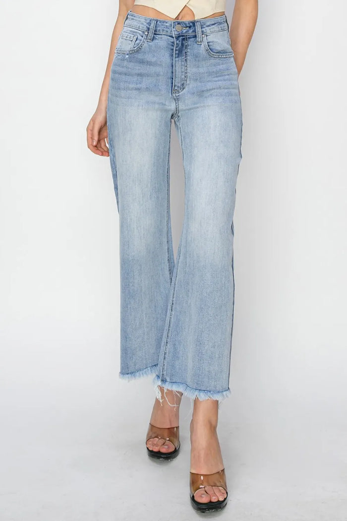 RISEN High Rise Crop Wide Fray Hem Jeans - Brittney MADE