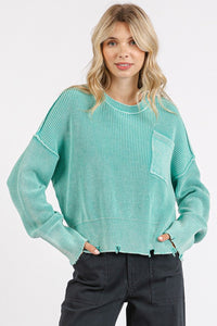 Mittoshop Distressed Hem Round Neck Dropped Shoulder Sweater - Brittney MADE
