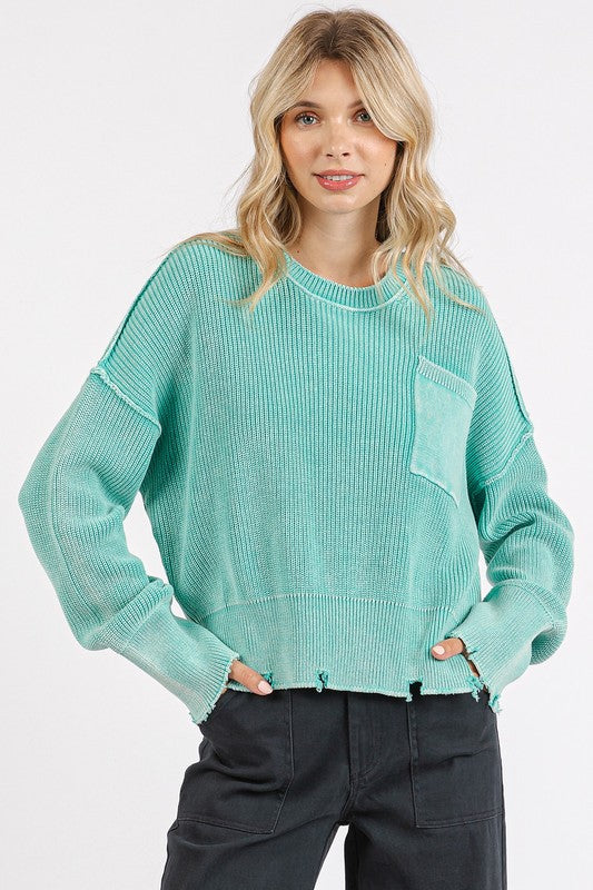 Mittoshop Distressed Hem Round Neck Dropped Shoulder Sweater - Brittney MADE