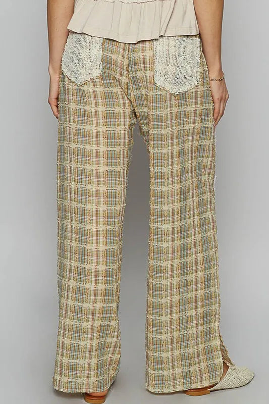 POL Lace Trim Drawstring Checkered Wide Leg Pants - Brittney MADE