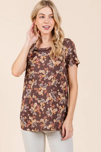 BOMBOM Lightweight Floral Round Neck Short Sleeve T-Shirt - Brittney MADE
