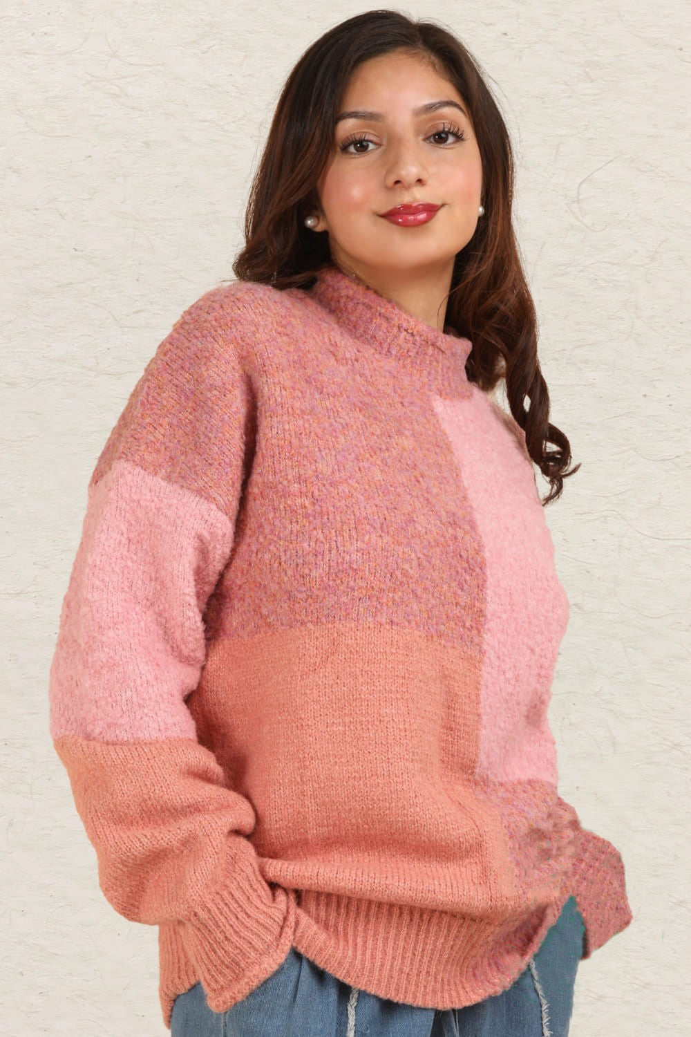 VERY J Color Block Mock Neck Drop Shoulder Sweater - Brittney MADE