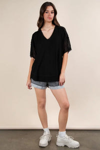 VERY J Oversized Contrast Knit Comfy Casual Top - Brittney MADE