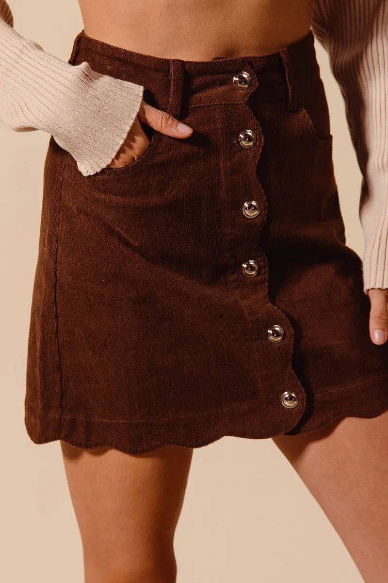SO ME Scallop Buttoned Front Corduroy Mini Skirt - Brittney MADE