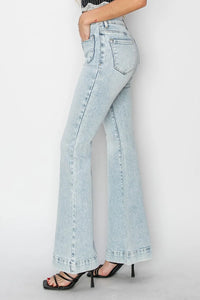 Risen Full Size High Rise Front Patch Pocket Flare Jeans - Brittney MADE