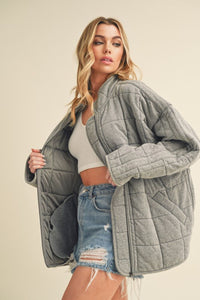 Aemi + Co Zip Up Drop Shoulder Quilted Washed Jacket - Brittney MADE