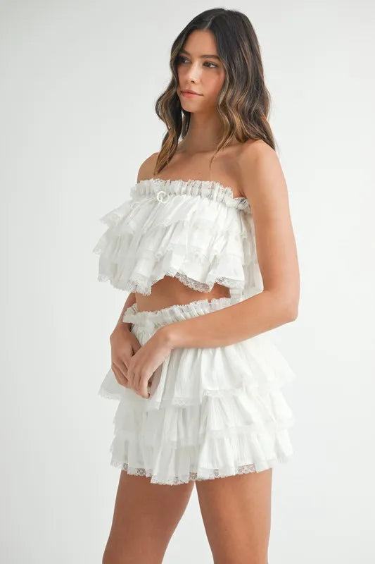 MABLE Ruffle Layered Crop Top and Mini Skirt Set - Brittney MADE