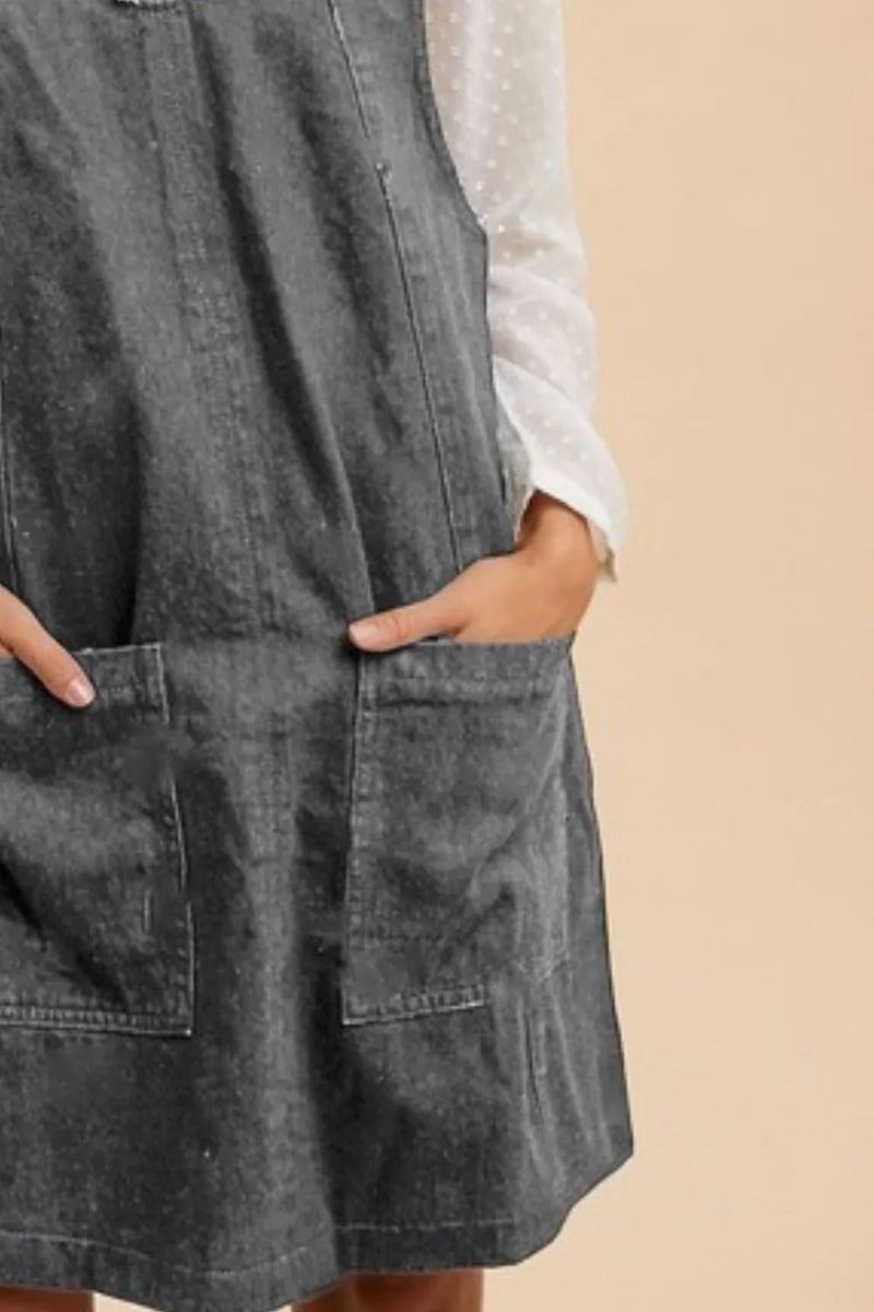 Annie Wear V-Neck Adjustable Strap Denim Overall Dress with Pockets - Brittney MADE
