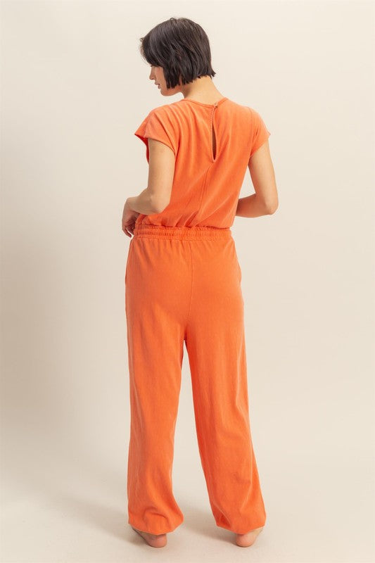HYFVE Back Keyhole Round Neck Cap Sleeve Drawstring Jumpsuit - Brittney MADE