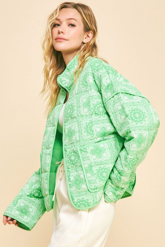 Davi & Dani Vintage Print Open Front Jacket with Pockets - Brittney MADE