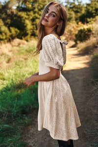 Davi & Dani Eyelet Baby Doll Romantic Square Neck Dress - Brittney MADE