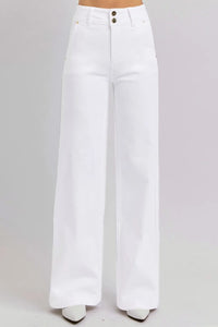 RISEN Full Size Tummy Control Double Button Wide Leg Jeans - Brittney MADE