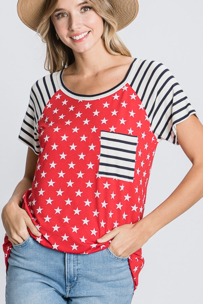 Heimish Full Size Star & Striped Round Neck Short Sleeve T-Shirt Plus Size - Brittney MADE
