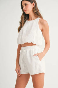 MABLE Eyelet Bubble Hem Sleeveless Top and Shorts Set - Brittney MADE