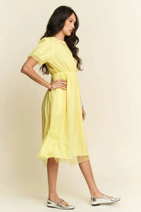 Davi & Dani Mesh Puff Short Sleeve Midi Dress - Brittney MADE