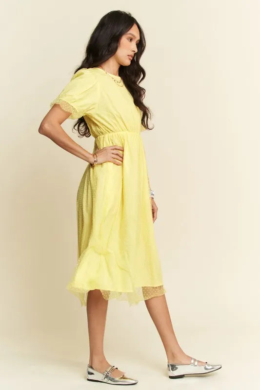 Davi & Dani Mesh Puff Short Sleeve Midi Dress - Brittney MADE
