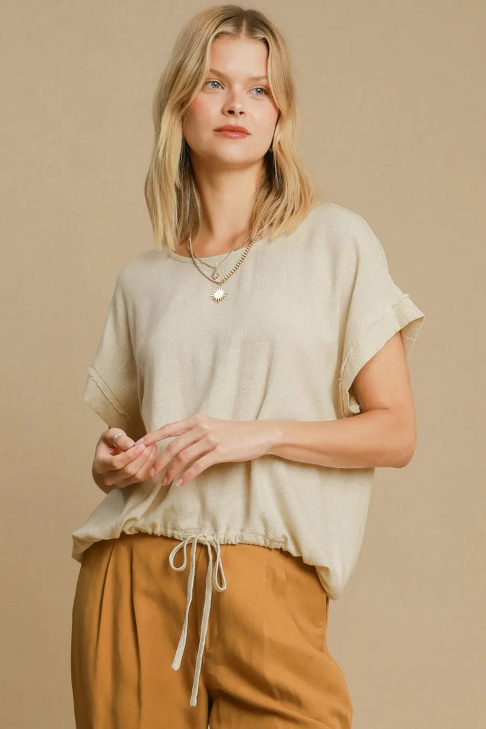Umgee Drawstring Hem Round Neck Short Sleeve T-Shirt - Brittney MADE