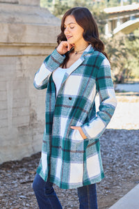 Double Take Full Size Plaid Button Up Lapel Collar Coat - Brittney MADE