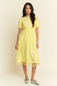 Davi & Dani Mesh Puff Short Sleeve Midi Dress - Brittney MADE