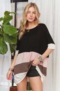 ADORA Color Block Round Neck Half Sleeve T-Shirt - Brittney MADE
