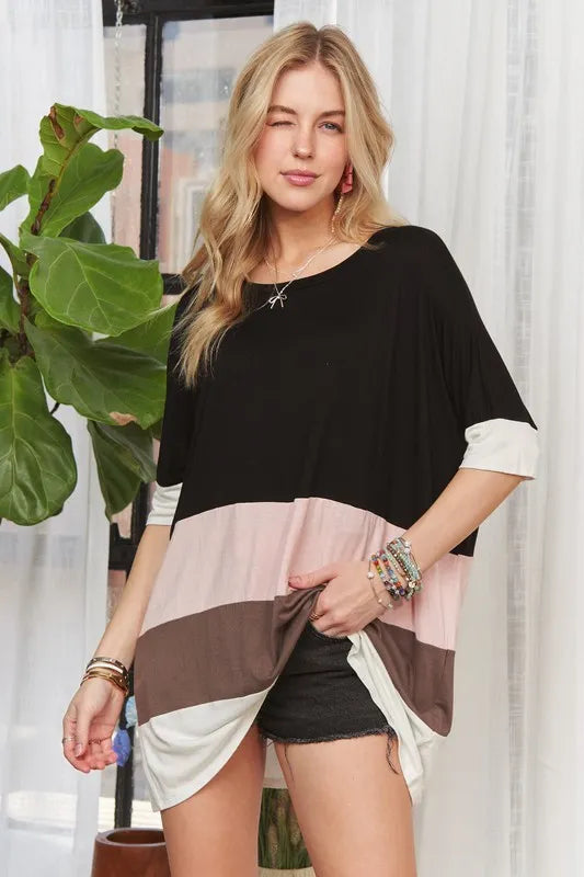 ADORA Color Block Round Neck Half Sleeve T-Shirt - Brittney MADE