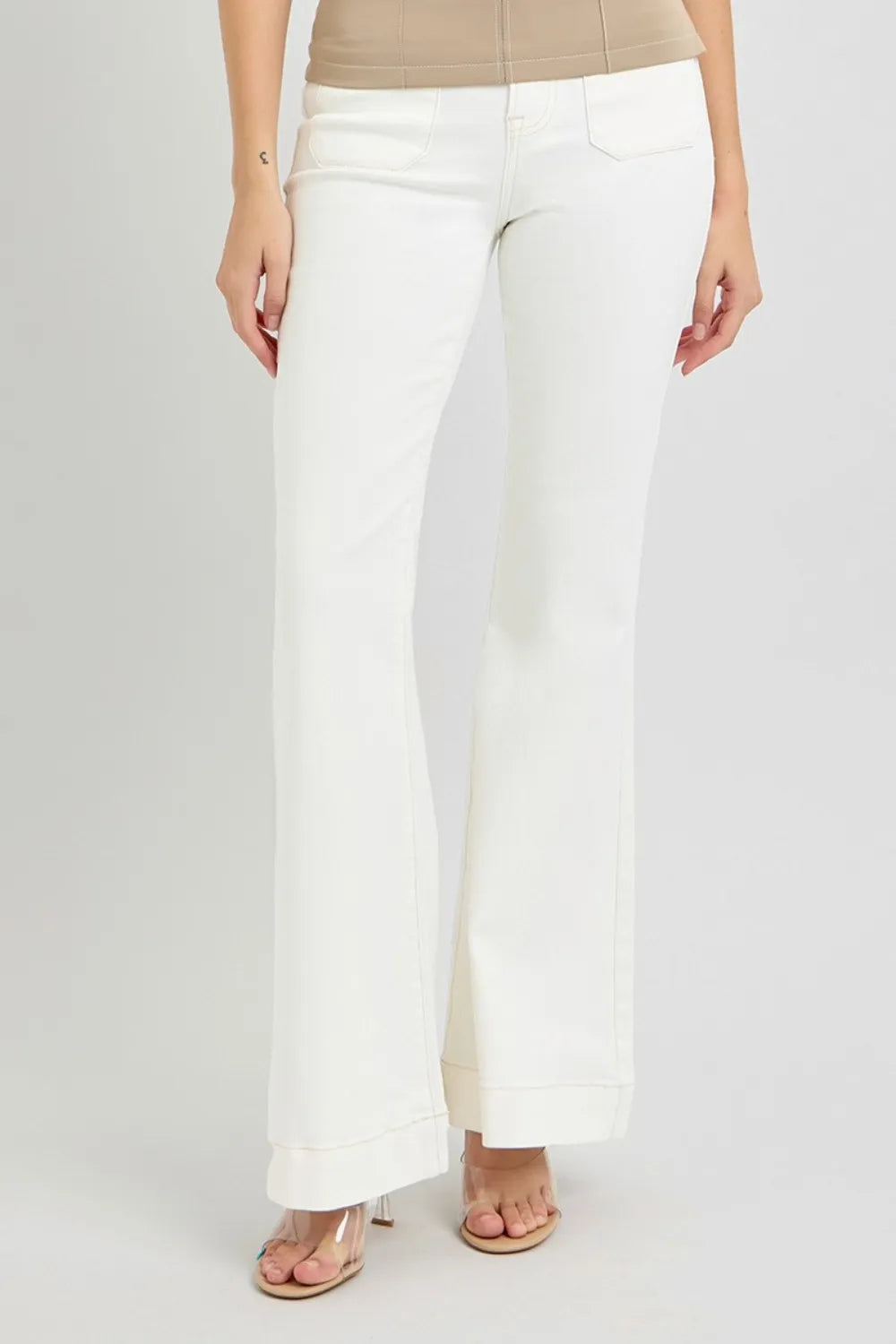 RISEN Full Size High Rise Front Patch Pocket Flare Jeans - Brittney MADE