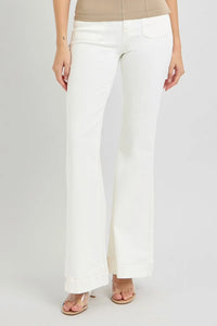 RISEN Full Size High Rise Front Patch Pocket Flare Jeans - Brittney MADE