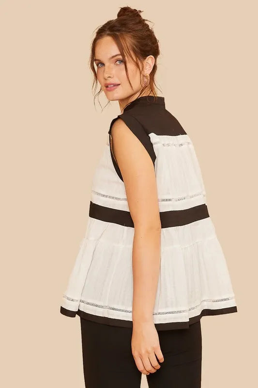 Annie Wear Contrast Trim Peplum Button Detail Blouse - Brittney MADE