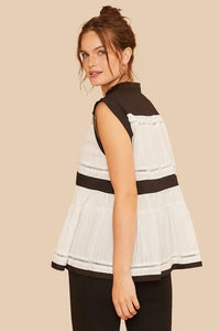 Annie Wear Contrast Trim Peplum Button Detail Blouse - Brittney MADE