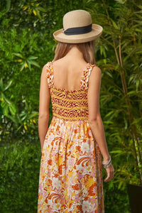 Davi & Dani Multi Smocked Bodice Geo Ruffle Strappy Midi Dress - Brittney MADE