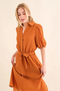 And The Why Waffle Textured Ribbon Waist Midi Dress - Brittney MADE