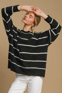 Umgee Wool Blend Striped Round Neck Sweater - Brittney MADE
