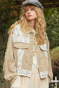 POL Crochet Patch Embroidered Button Up Jacket - Brittney MADE