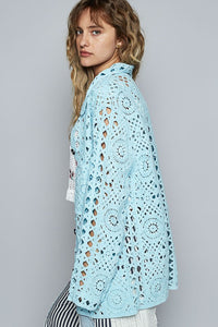 POL Crochet Button Up Cardigan with Chest Patch Pockets - Brittney MADE