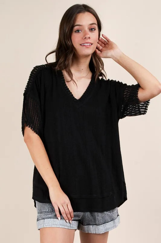 VERY J Oversized Contrast Knit Comfy Casual Top - Brittney MADE