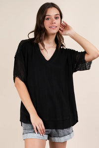 VERY J Oversized Contrast Knit Comfy Casual Top - Brittney MADE