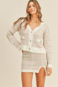 MABLE Plaid Button Down Sweater Cardigan and Mini Skirt Set - Brittney MADE