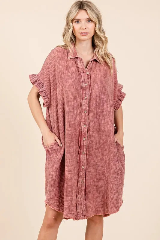 Mittoshop Mineral Wash Cotton Gauze Mini Shirt Dress - Brittney MADE